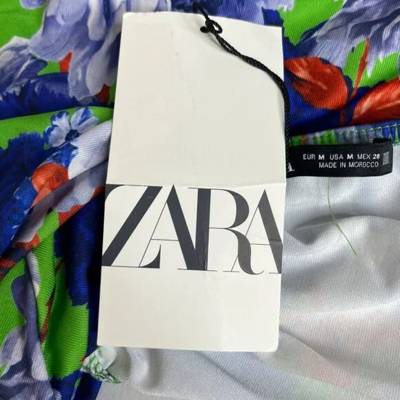 Zara Floral One Shoulder Bodysuit Multicolor Medium Blue New - Picture 8 of 8